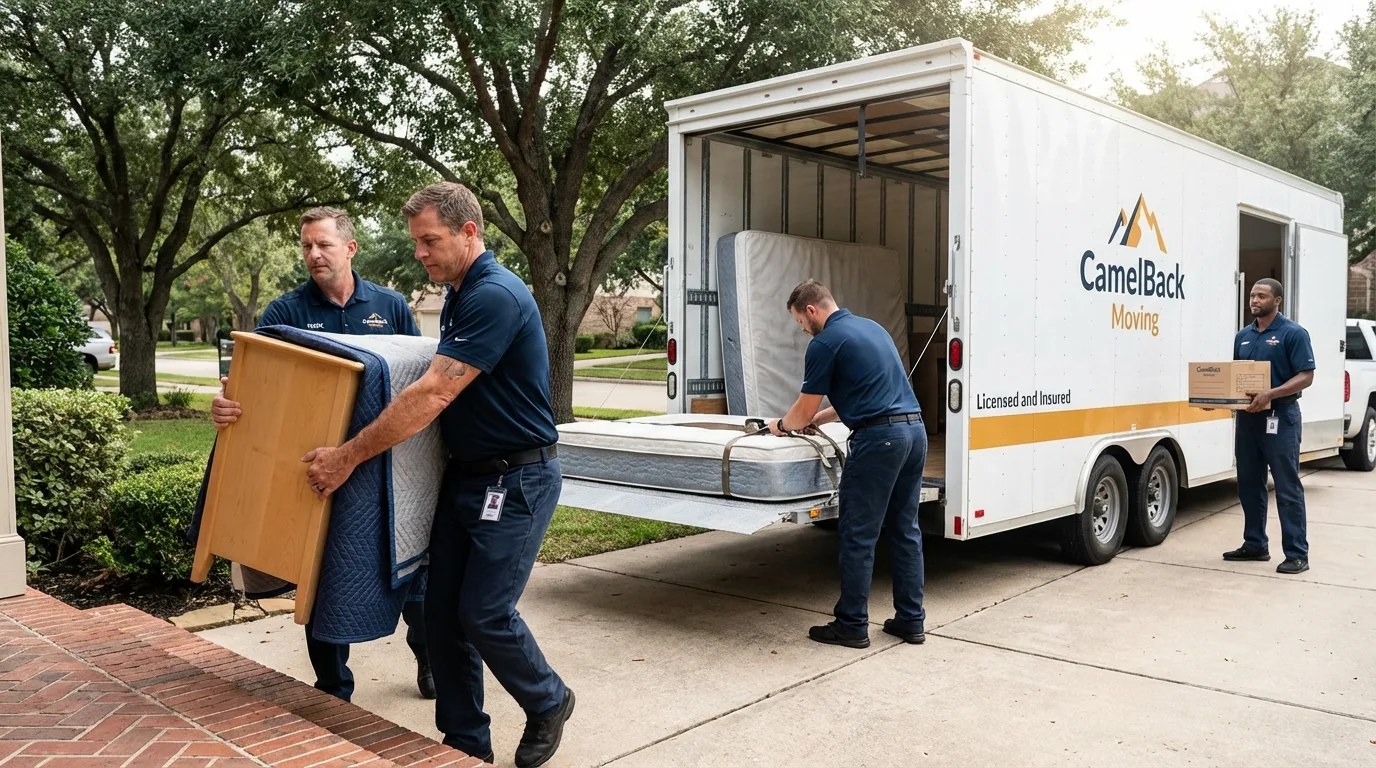 Crew loading residential truck for cross-state move from Lamoni, IA