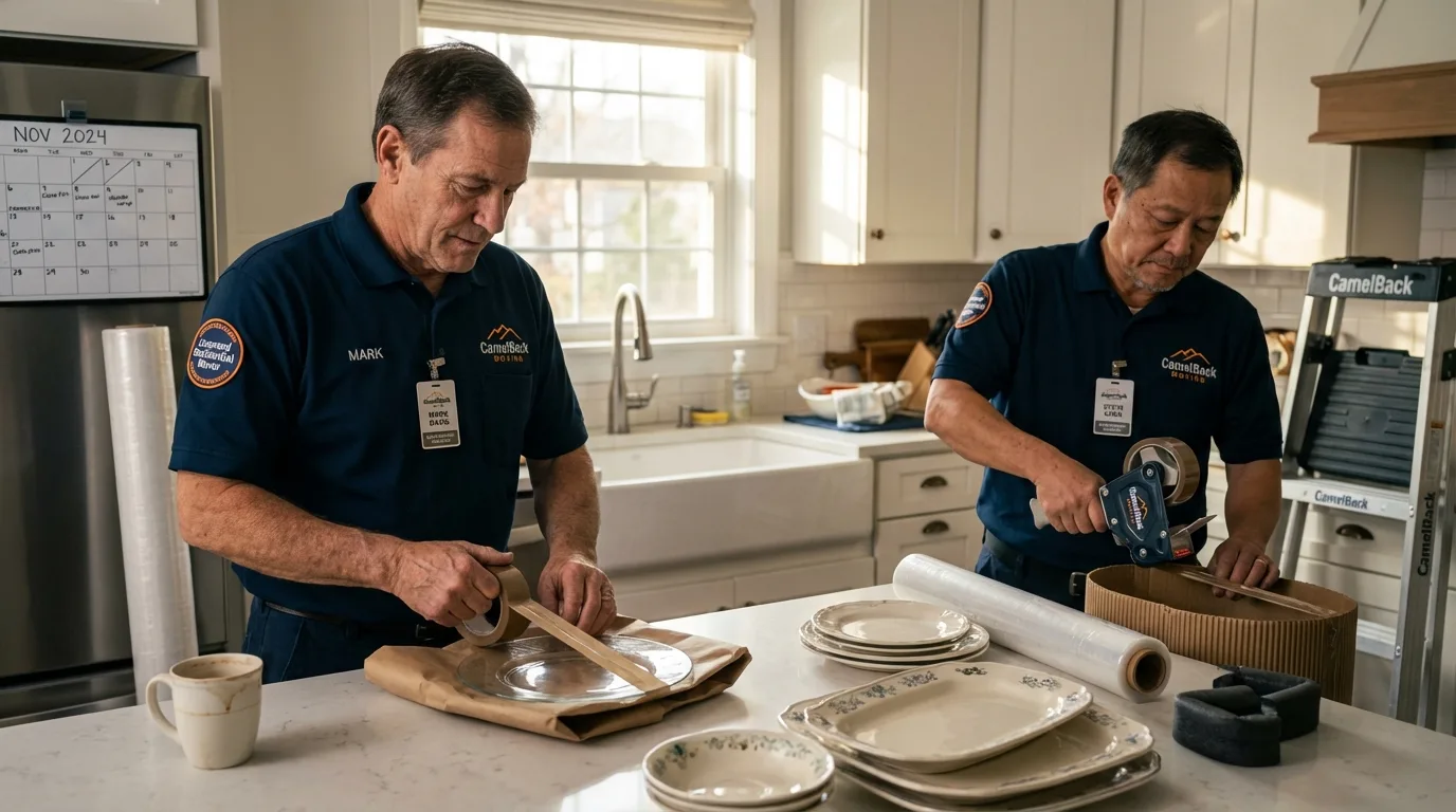 Professional crew packing kitchen dishware in Lamoni, IA